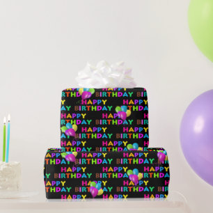 Kleurrijke Happy Birthday tekst met ballonnen Cadeaupapier
