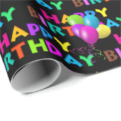 Kleurrijke Happy Birthday tekst met ballonnen Cadeaupapier (Rol Hoek)
