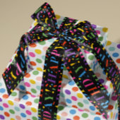 Kleurrijke Happy Birthday Text Confetti op zwart Satijnen Lint