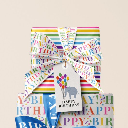 Kleurrijke Happy Birthday Text met Confetti Satijnen Lint