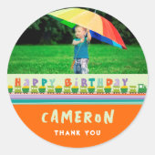 Kleurrijke Happy Birthday Train Kind's Verjaardags Ronde Sticker (Voorkant)