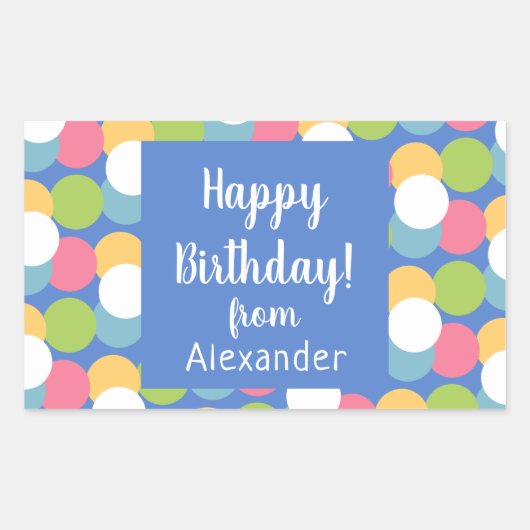 Kleurrijke Happy Birthday van Name Blue Classic Ro Rechthoekige Sticker (Voorkant)