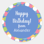 Kleurrijke Happy Birthday van Name Blue Ronde Sticker (Voorkant)