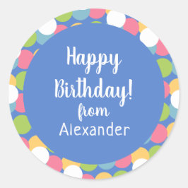 Kleurrijke Happy Birthday van Name Blue Ronde Sticker