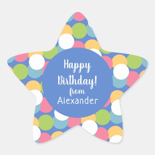 Kleurrijke Happy Birthday van Name Blue Ster Sticker (Voorkant)