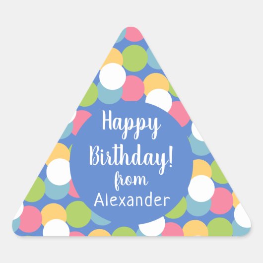 Kleurrijke Happy Birthday van Name Blue Sticker (Voorkant)