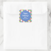 Kleurrijke Happy Birthday van Name Blue Vierkante Sticker (Tas)