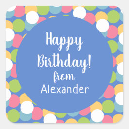 Kleurrijke Happy Birthday van Name Blue Vierkante Sticker
