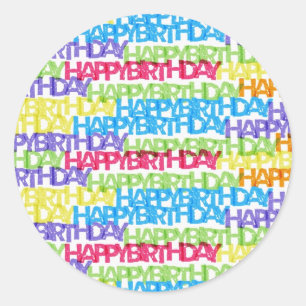 Kleurrijke Happy Birthday Word Art Ronde Sticker