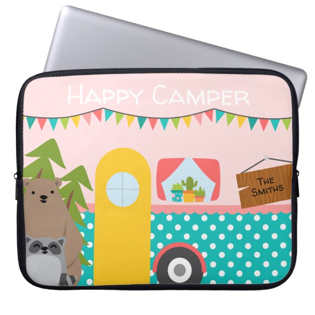 Kleurrijke Happy Camper Laptop Sleeve (Voorkant)