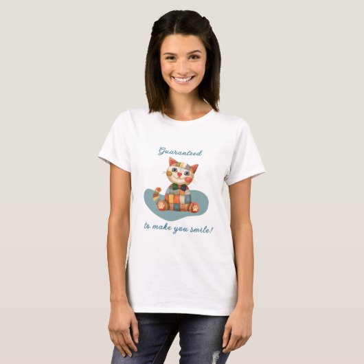 Kleurrijke Happy Cat Conversation Starter T-shirt (Voorkant volledig)
