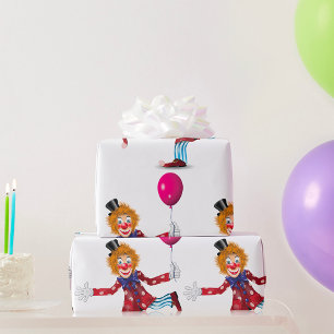 Kleurrijke Happy Clown met Ballon Fun Circus Cadeaupapier