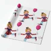 Kleurrijke Happy Clown met Ballon Fun Circus Cadeaupapier (Uitgerold)