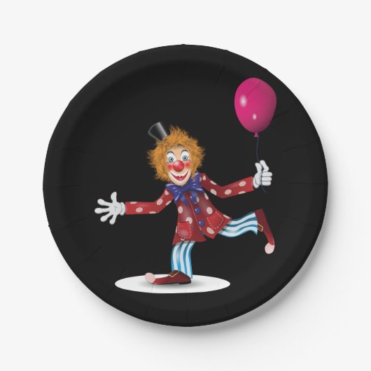 Kleurrijke Happy Clown met Ballon Fun Circus Papieren Bordje (Voorkant)