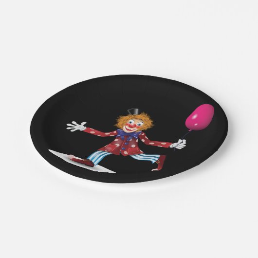 Kleurrijke Happy Clown met Ballon Fun Circus Papieren Bordje (Gekanteld)
