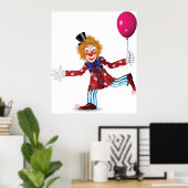 Kleurrijke Happy Clown met Ballon Fun Circus Poster (Thuiskantoor)
