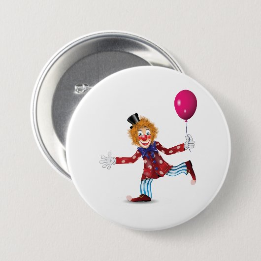 Kleurrijke Happy Clown met Ballon Fun Circus Ronde Button 7,6 Cm (Voorkant /achterkant)