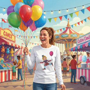 Kleurrijke Happy Clown met Ballon Fun Circus T-shirt
