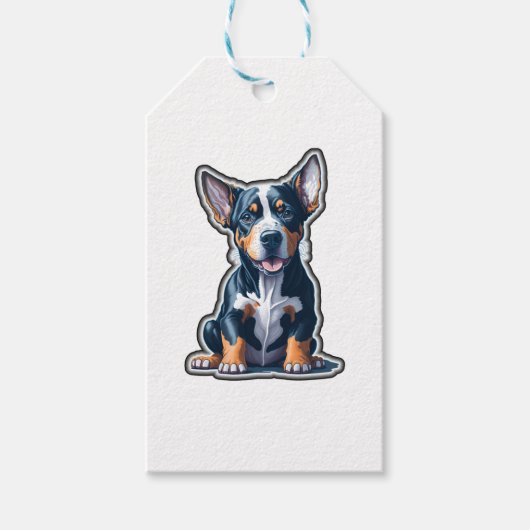 Kleurrijke Happy Doberman Puppy Cadeaulabel (Voorkant)