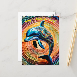 Kleurrijke Happy Dolphin Valentijnsdag Briefkaart