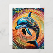Kleurrijke Happy Dolphin Valentijnsdag Feestdagenkaart (Voorkant / Achterkant)