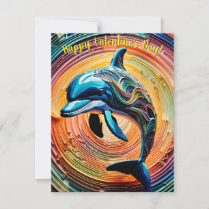Kleurrijke Happy Dolphin Valentijnsdag Feestdagenkaart