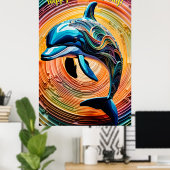 Kleurrijke Happy Dolphin Valentijnsdag Poster (Thuiskantoor)