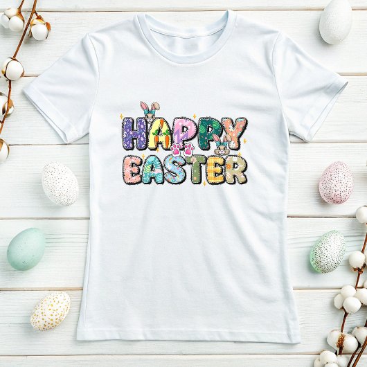 Kleurrijke Happy Easter, Bloemenkonijn T-shirt