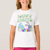Kleurrijke "Happy Easter" Bunny & Eggs Unisex T-shirt (Voorkant)
