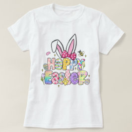 Kleurrijke Happy Easter Bunny Floral Spring T-shirt