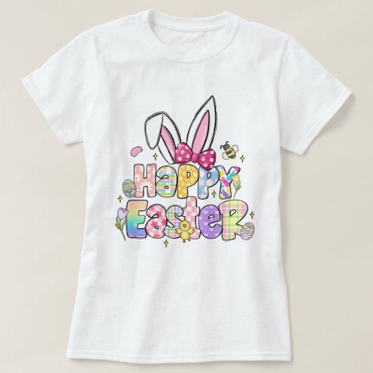 Kleurrijke Happy Easter Bunny Floral Spring T-shirt (Design voorkant)