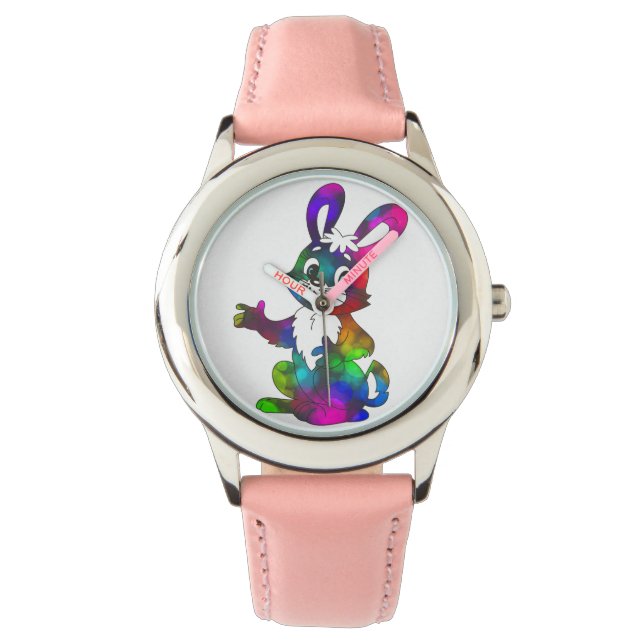Kleurrijke Happy Easter Bunny Leuk Kinder horloge (Voorkant)