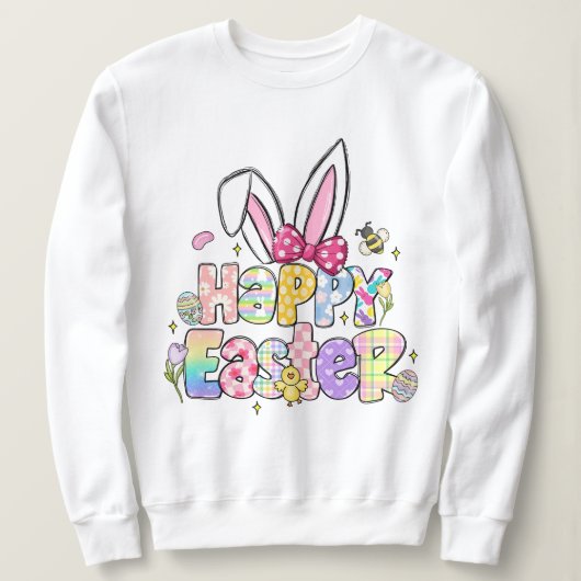 Kleurrijke Happy Easter Bunny Spring Floral Trui (Design voorkant)