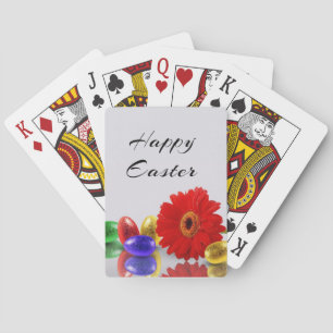 Kleurrijke Happy Easter-eieren met Gerbera Speelkaarten