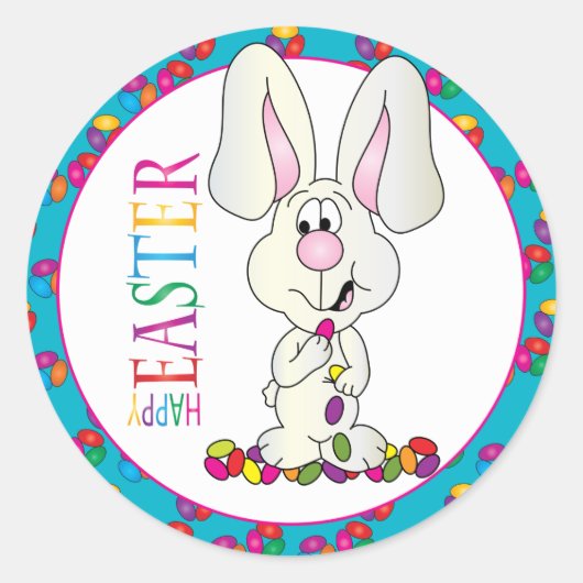 Kleurrijke Happy Easter Jelly Beans Ronde Sticker (Voorkant)