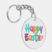 Kleurrijke Happy Easter typografie | Button Sleute Sleutelhanger (Voorkant Links)