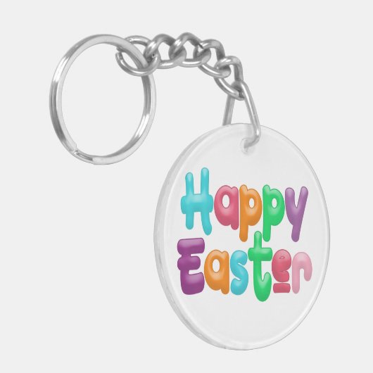 Kleurrijke Happy Easter typografie | Button Sleute Sleutelhanger (Voorkant Links)