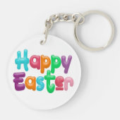 Kleurrijke Happy Easter typografie | Button Sleute Sleutelhanger (Achterkant)