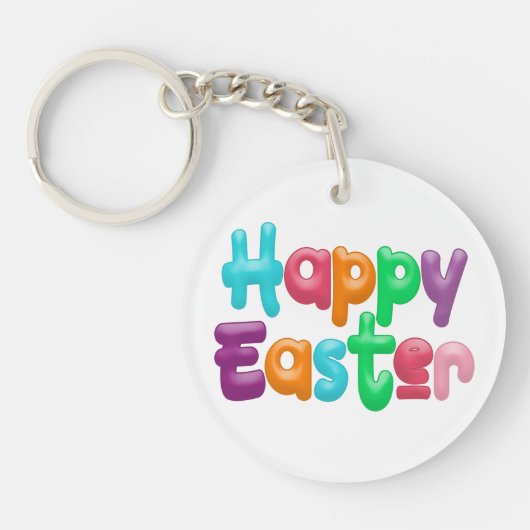 Kleurrijke Happy Easter typografie | Button Sleute Sleutelhanger (Voorkant)
