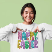 Kleurrijke Happy Easter Typografie Trui