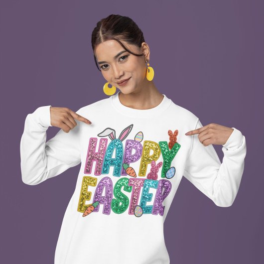 Kleurrijke Happy Easter Typografie Trui