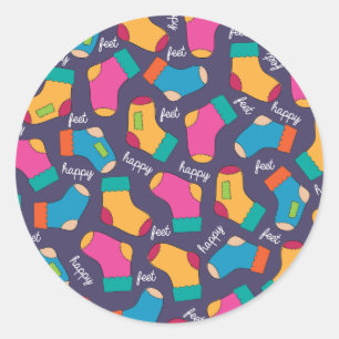 Kleurrijke Happy Feet Socks Patroon Ronde Sticker