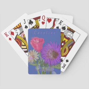 Kleurrijke Happy Flowers + aangepaste naam Pokerkaarten