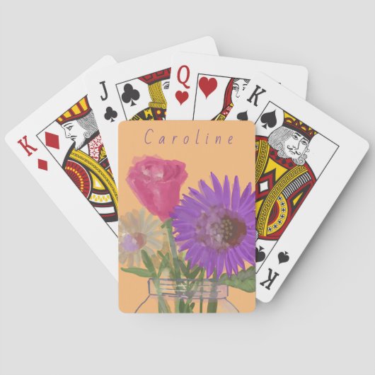 Kleurrijke  Happy Flowers + aangepaste naam Pokerkaarten (Achterkant)