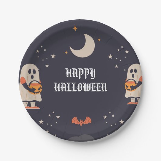 Kleurrijke Happy Halloween Ghost Papieren Bordje (Voorkant)