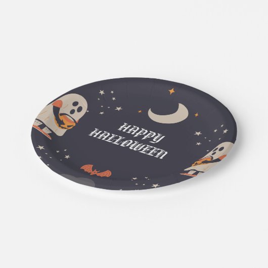 Kleurrijke Happy Halloween Ghost Papieren Bordje (Gekanteld)