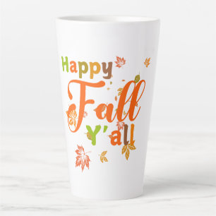 Kleurrijke Happy Herfst Y'all met herfstbladeren Latte Mok