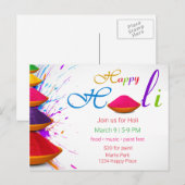 Kleurrijke Happy Holi poeders verfuitnodiging Briefkaart (Voorkant / Achterkant)