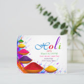 Kleurrijke Happy Holi Powders Bowls Event uitnodig Briefkaart (Staand voorkant)