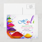 Kleurrijke Happy Holi Powders Bowls Event uitnodig Briefkaart (Voorkant / Achterkant)